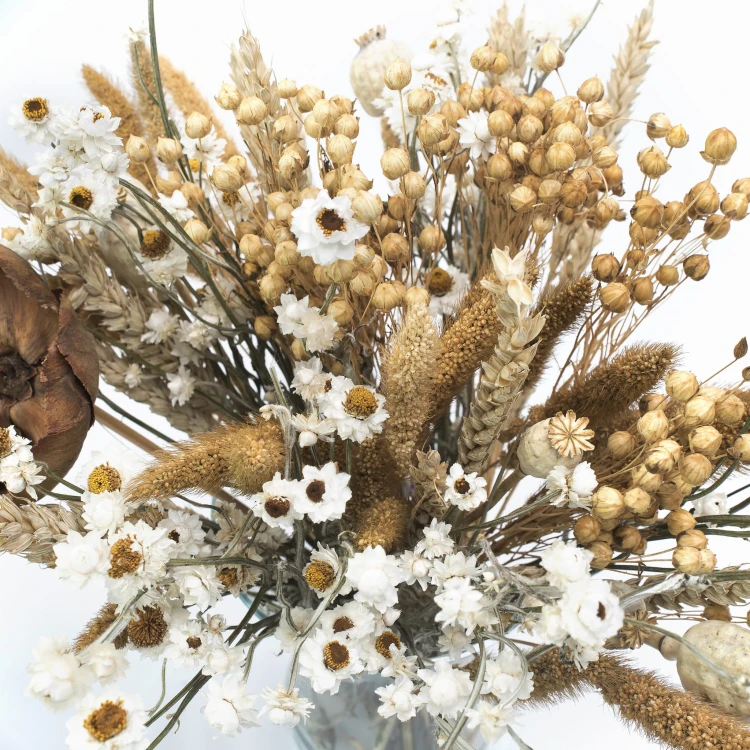 Zestaw suszonych kwiatów do wazonu Rustic - setaria, złociszek, len