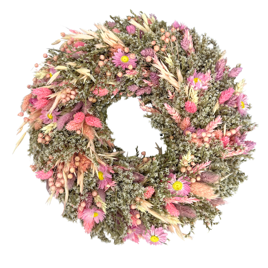 Kranz aus getrockneten Blumen 30 cm – hellrosa & hellviolett