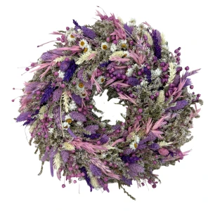 Kranz aus getrockneten Blumen 30 cm – violett & weiß