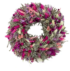 Kranz aus getrockneten Blumen 30 cm – Fuchsia & Weiß