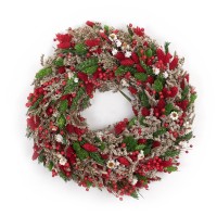 Weihnachtskranz aus getrockneten Blumen 30 cm – grün & rot 
