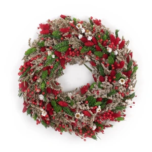 Weihnachtskranz aus getrockneten Blumen 30 cm – grün & rot 