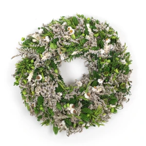 Weihnachtskranz aus getrockneten Blumen 30 cm – grün  & weiß