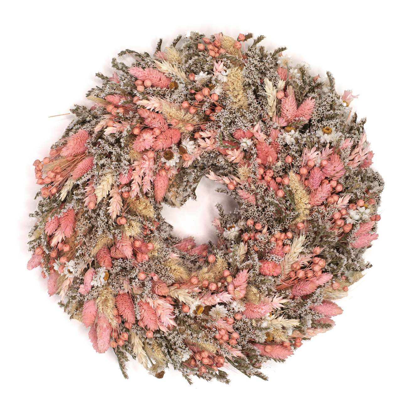 Kranz aus getrockneten Blumen 30 cm – hellrosa & weiß