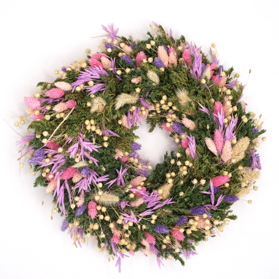 Kranz aus getrockneten Blumen 30 cm – grün & hellrosa (1) (1)