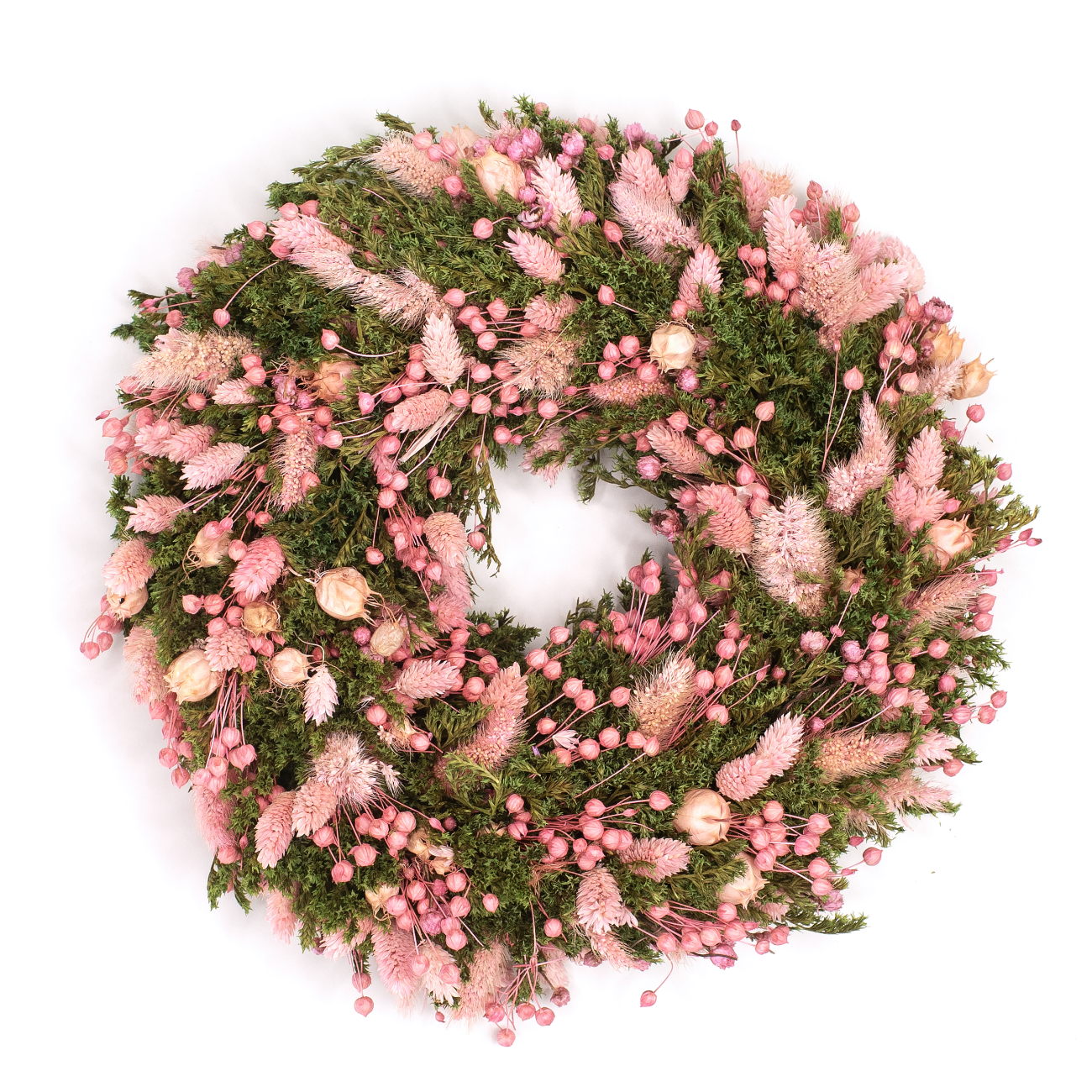 Kranz aus getrockneten Blumen 30 cm – grün & hellrosa