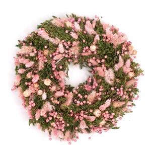 Kranz aus getrockneten Blumen 30 cm – grün & hellrosa