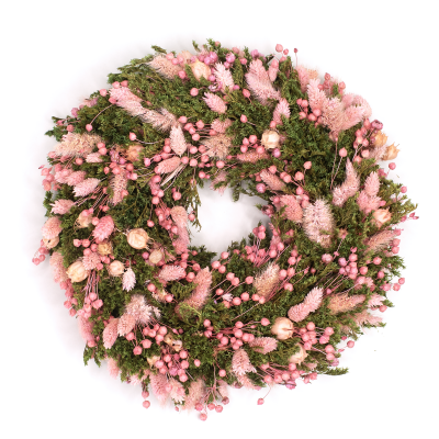 Kranz aus getrockneten Blumen 30 cm – grün & hellrosa